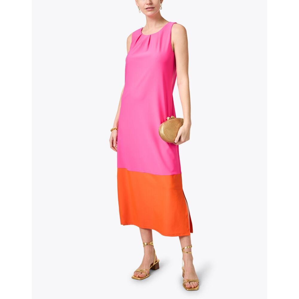 Jude Connally Pamela Color-block Sleeveless Pink Orange Midi Dress medium NEW